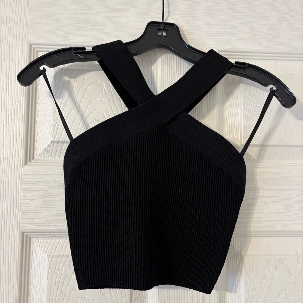 Aritzia Babaton Black Ribbed Crop Top